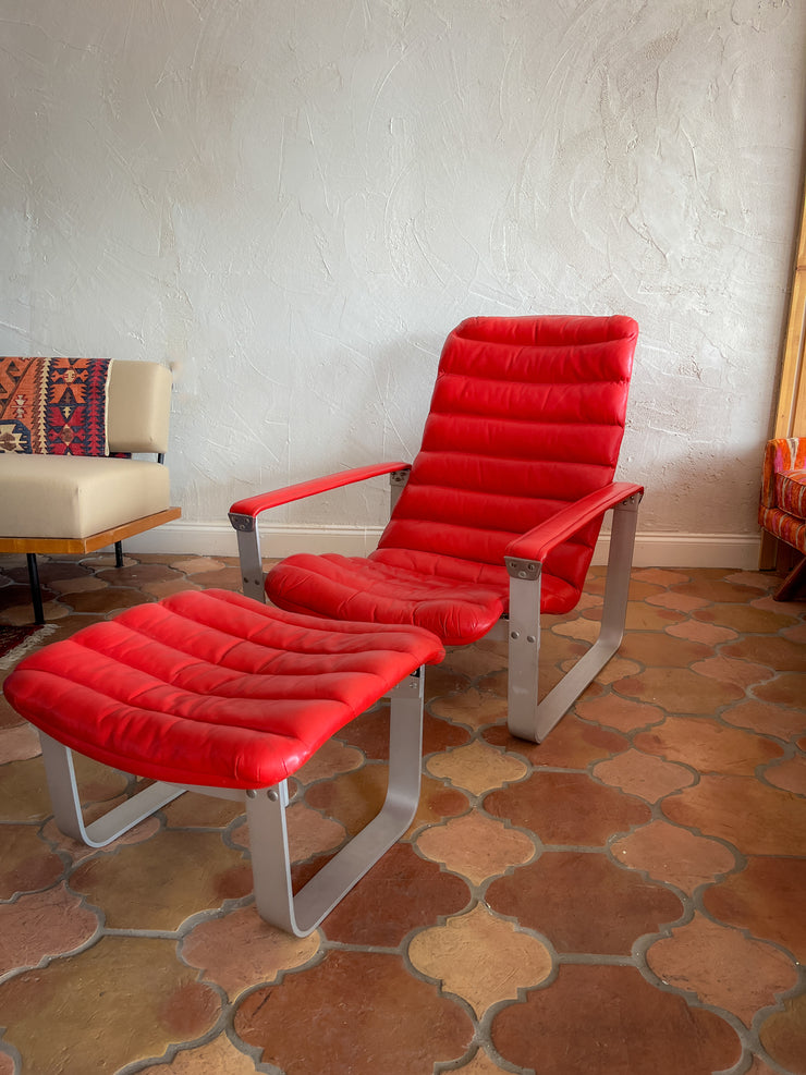 Ilmari Lappalainen Red Lounge Chair & Ottoman