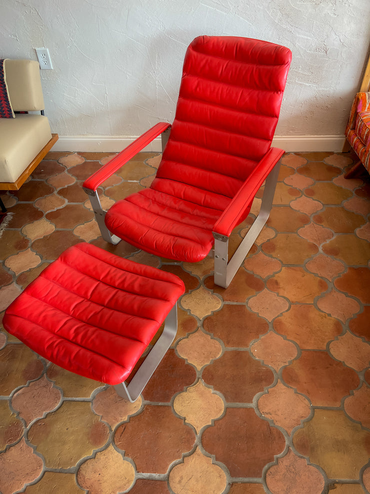 Ilmari Lappalainen Red Lounge Chair & Ottoman