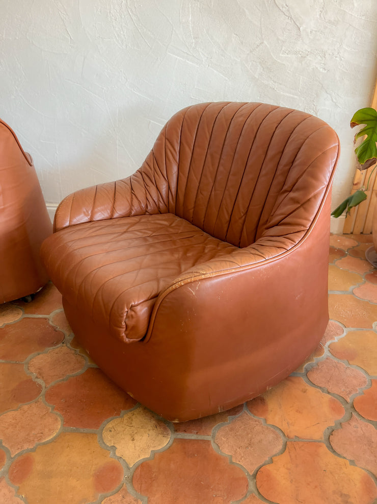 Afra & Tobia Scarpa Natural Leather "Cipria" Lounge Chair for Cassina Set