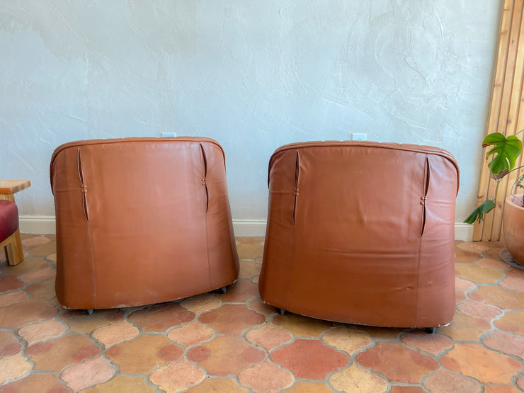 Afra & Tobia Scarpa Natural Leather "Cipria" Lounge Chair for Cassina Set