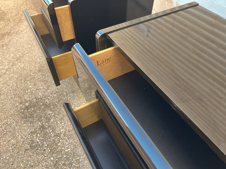 Lane Black Lacquered Nightstands