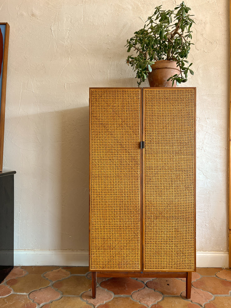 Cane Tall Mid Century Cabinet