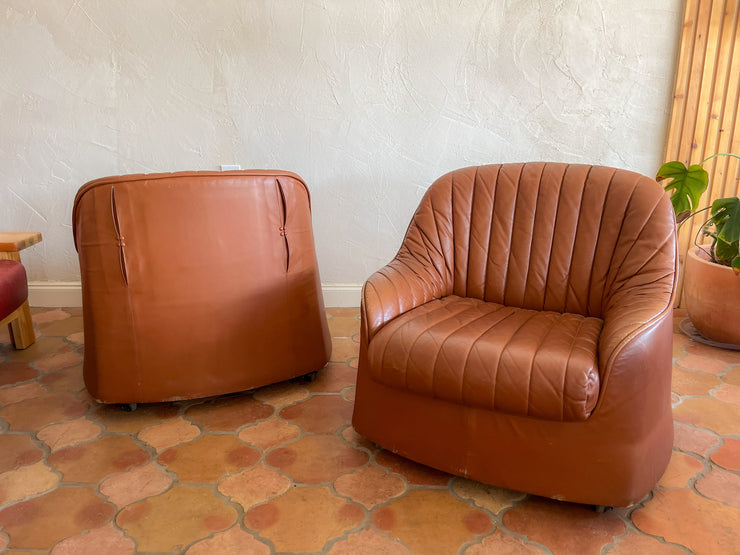 Afra & Tobia Scarpa Natural Leather "Cipria" Lounge Chair for Cassina Set