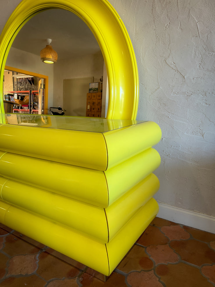 Vintage Yellow Bullnose Dresser & Mirror