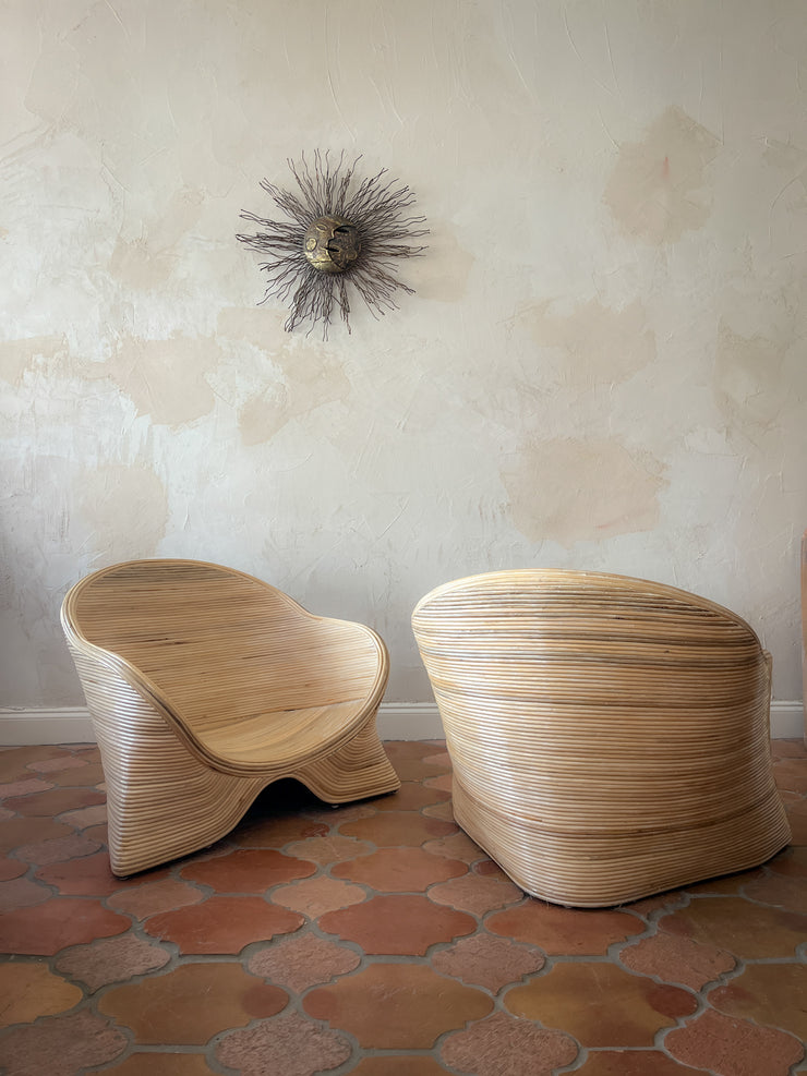 Sculptural Pencil Reed Chairs in the Style of Betty Cobonpue