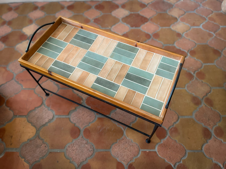 Tile Inlay Wooden and Iron Tray Coffee Table