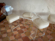 Set of 4 Hill Lucite Shell Back Bar Stools