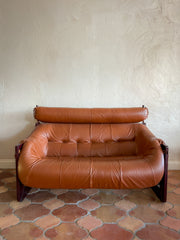 Percival Lafer Leather and Jatobah Sofa/Loveseat