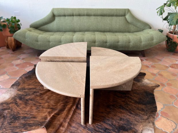 1970's Italian Round Travertine Table